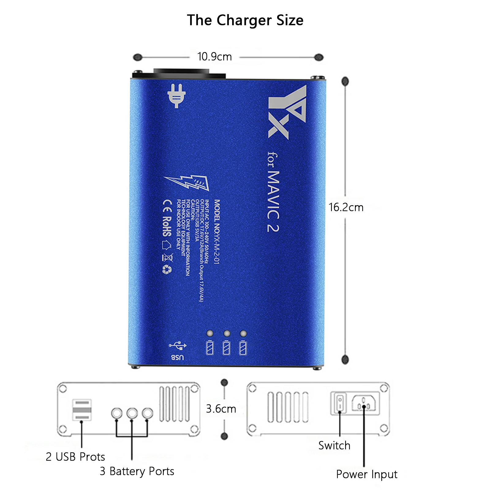 For DJI Mavic 2 Pro & Zoom Battery Charger, 5 in 1 Rapid Smart Battery Charger Hub for DJI Mavic 2 Pro/Zoom Accessories