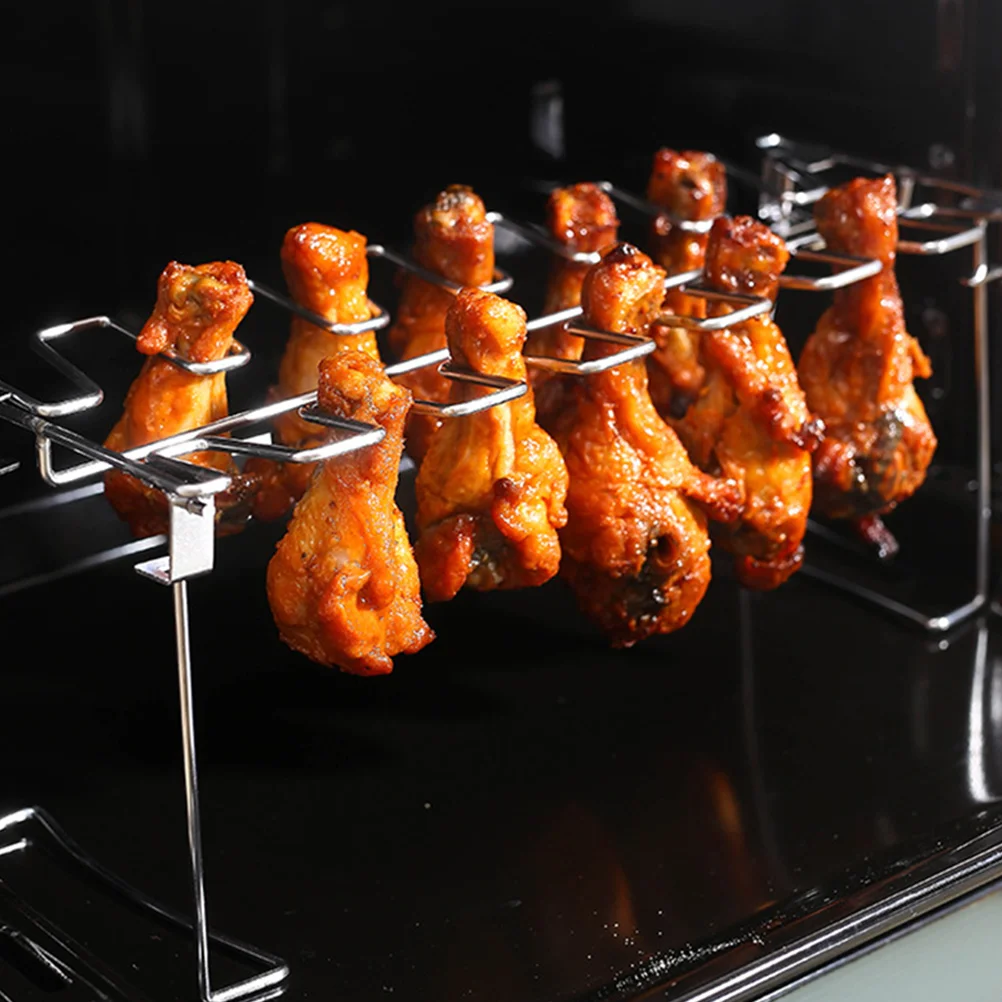 

Stainless Steel Chicken Leg Rack with Stationary Rod 2 Locking Positions for Grill Baking Smoking Outdoor Barbecue Tool