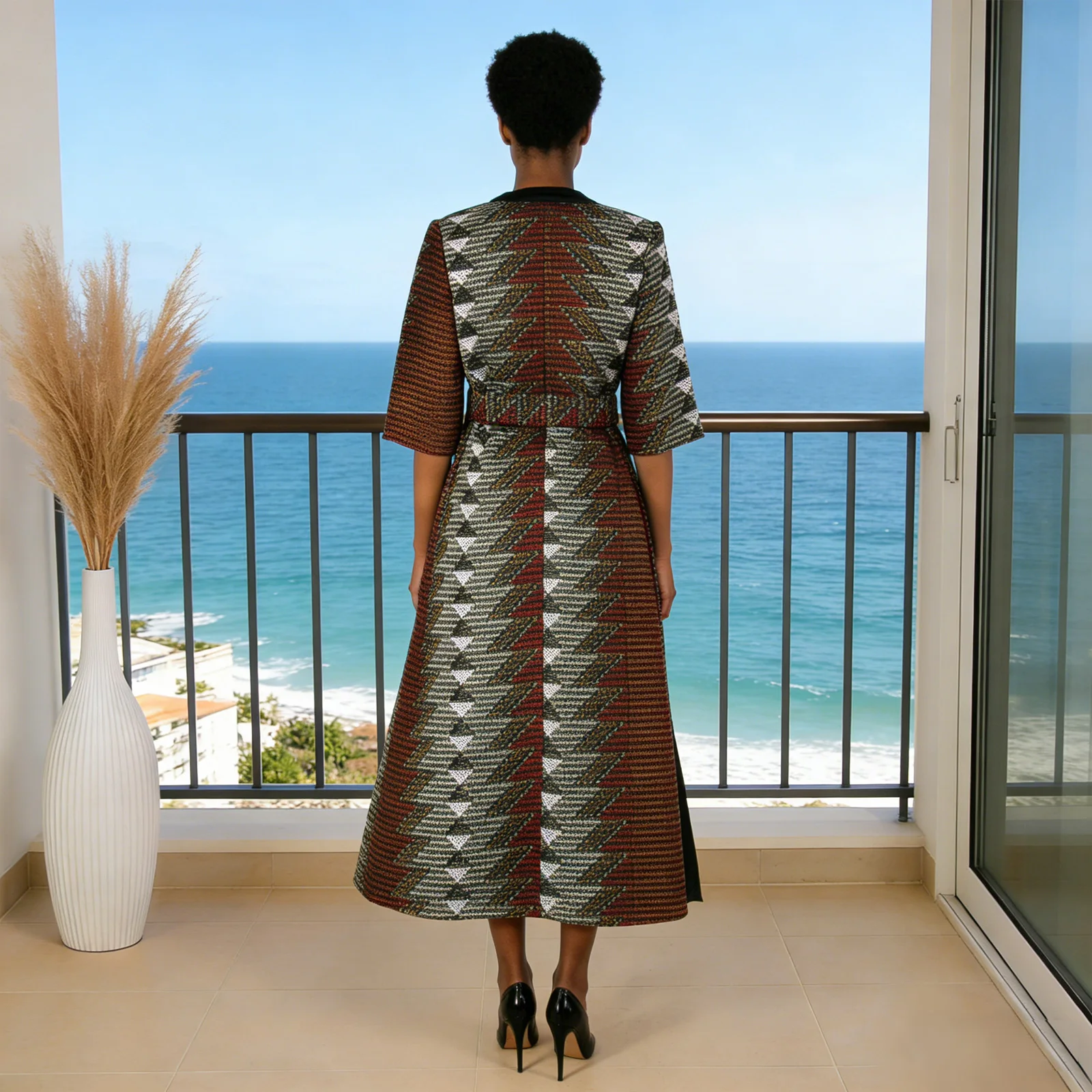 2026 Arrival African Wax Casual Coat for Women AFRIPRIDE Three Quarter Sleeve Ankle Length Women Coat with Sashes A1824009