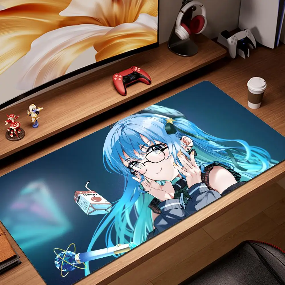 XXL Blue-haired Star Headpiece Virtual Idol Anime Girl Gaming Mouse Pad Thick Non-Slip Rubber Stitched Desk Mat for PC Laptop