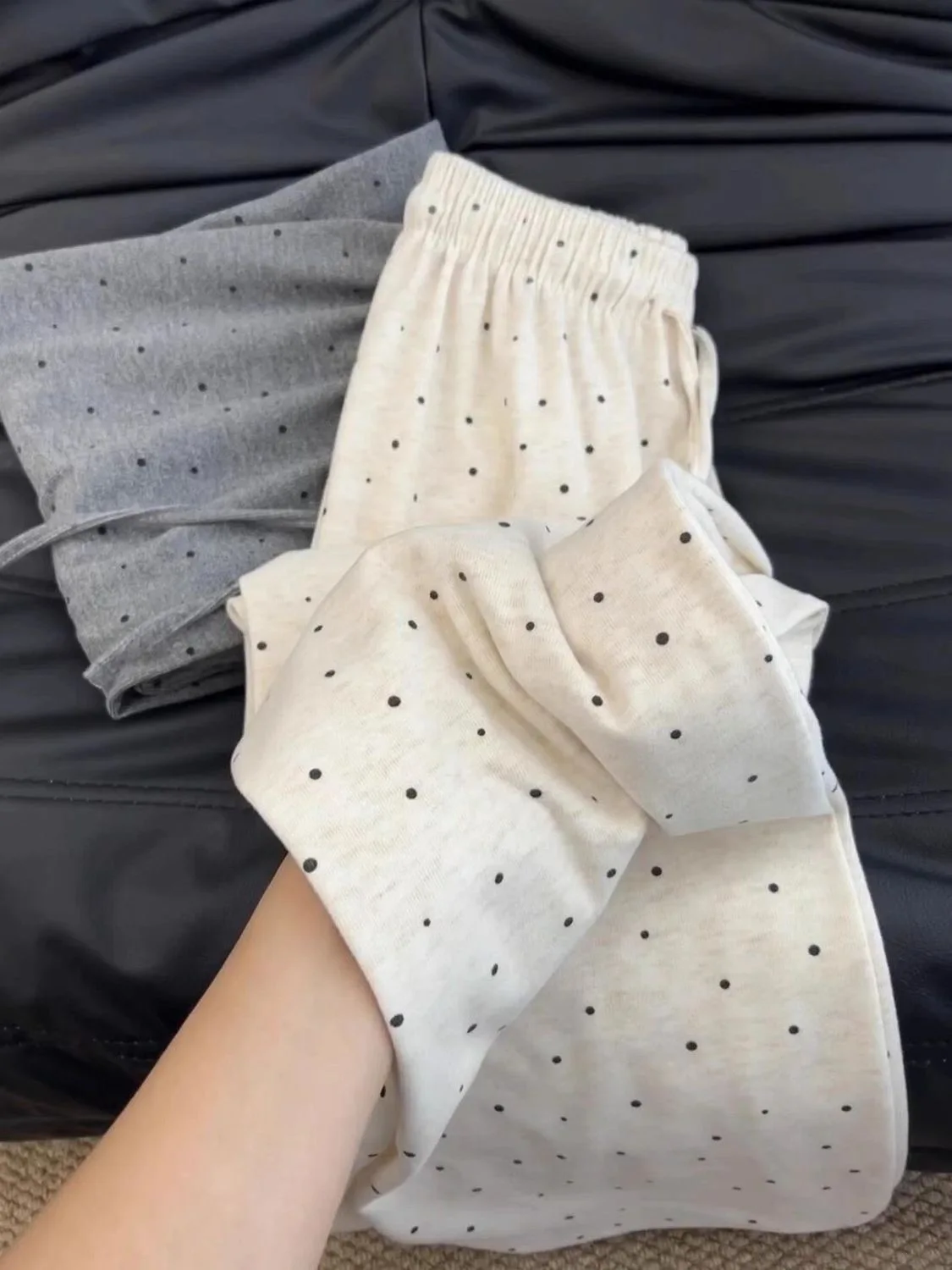 Pantalones informales deportivos de lunares de talla grande para mujer, pantalones finos de cintura alta, holgados, adelgazantes, para caminar, cómodos, sueltos, de pierna ancha