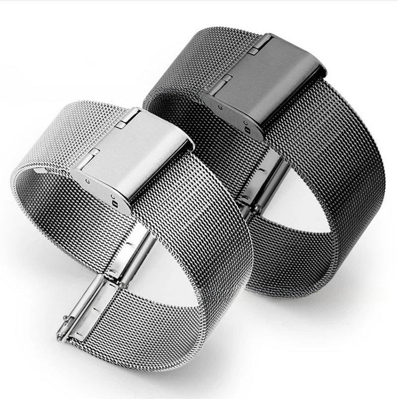 Stainless Steel Watch Strap 14mm 16mm 18mm 20mm 22mm Ultra Thin Mesh Band Men and Women Universal Watchband Accessories