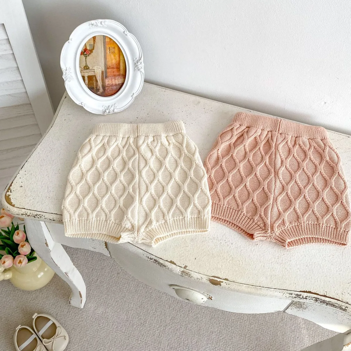 Baby Knit set Spring Fall 2024 New Fashion Girls set Knit sweater Cardigan + Shorts Sweet 0-3Y girls two-piece set image 3