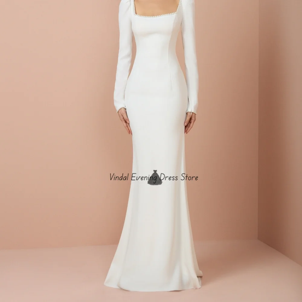

Vindal Long Sleeves Mermaid Square Collar Backless Imitation Pearl Elegant Formal Sweep Train Gown Customized for Women 2025
