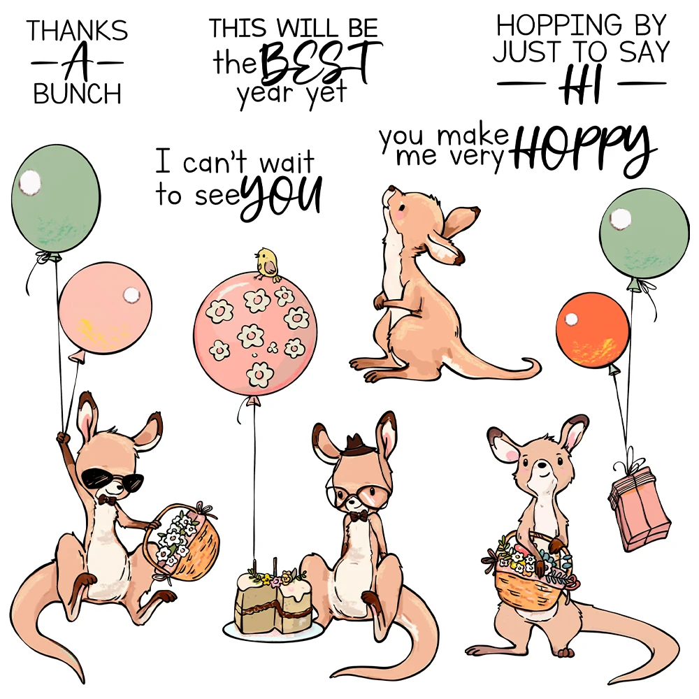 Mangocraft Cute Cartoon Kangaroo Balloons Cutting Dies Clear Stamp DIY Scrapbooking Metal Dies Silicone Stamps For Cards Albums