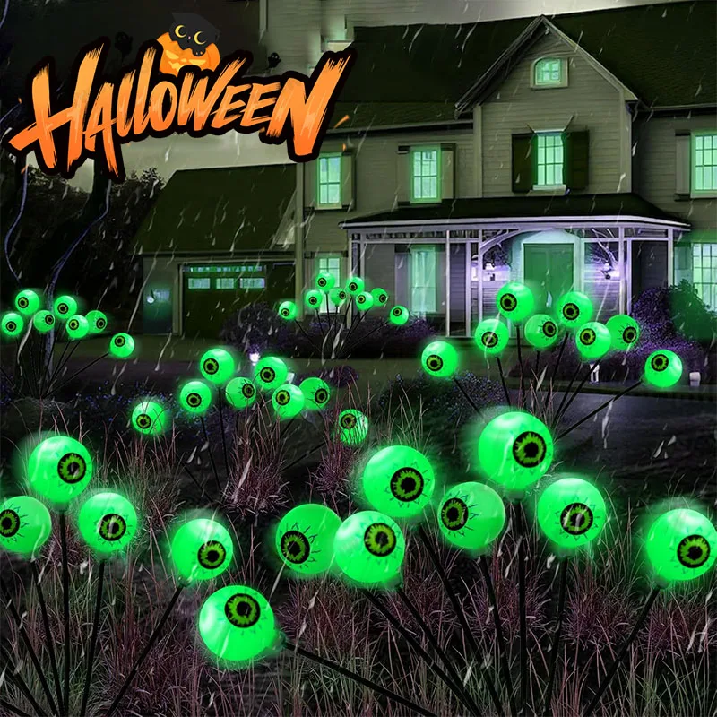 

Halloween Outdoor Scary Eyeball Lights Led Green Warm White Multi Color Eyeball Blinking Firefly Lights Waterproof Solar Lights