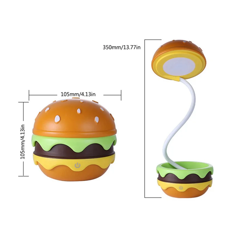 Hamburgo luz noturna do jardim de infância usb toque carregamento mesa luz retrátil regulável 3 modos presente para meninos e meninas durável