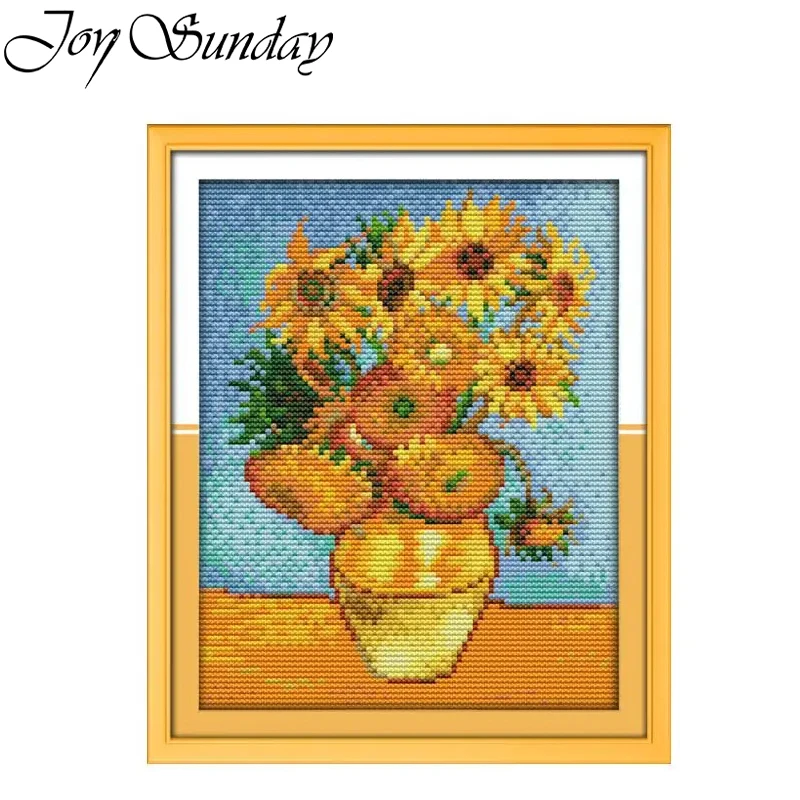 Van Gogh’s Sunflower Painting Cross Stitch Kit Counted Printed Fabric 16CT 14CT 11CT Hand DIY Sewing Embroidery Sets Home Decor