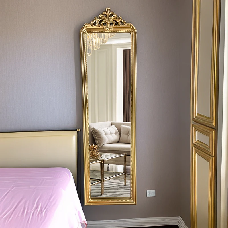 European French style retro carved dressing mirror, bedroom wall mounted full body mirror, household floor to ceiling fitting mi