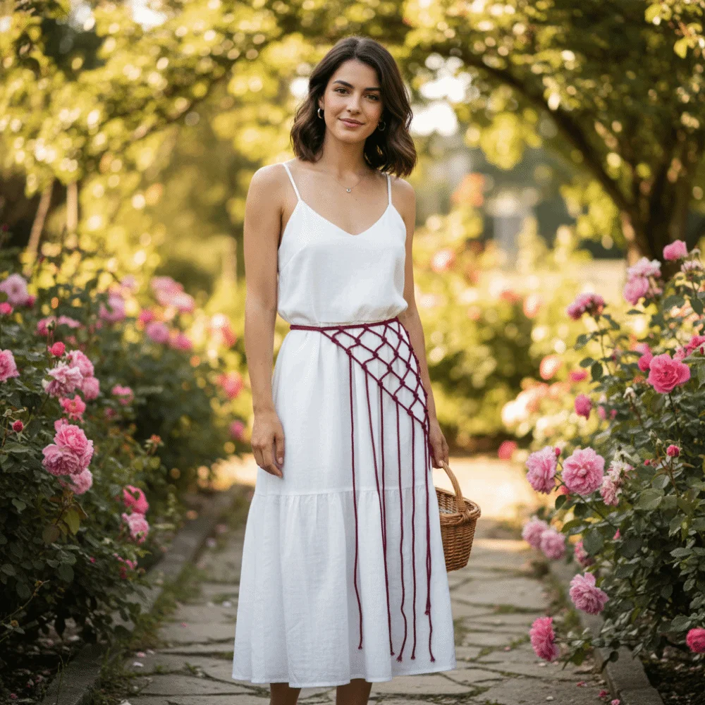 

Cotton Material Handwoven Belt Unique Lightweight Bohemian Style Shawl Boho Chic Solid Color Decorative Tassel Accessories