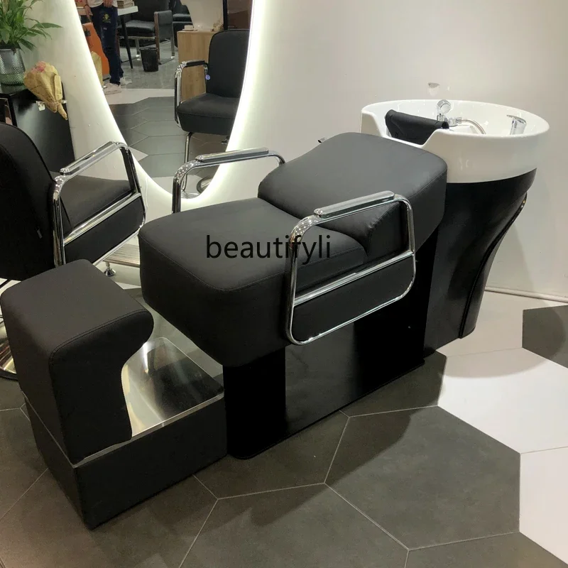 For Hair Salon Flushing Bed Barber Shop Shampoo Chair Silicone Pillow Hair Care Bed Stainless Steel Ceramic Basin