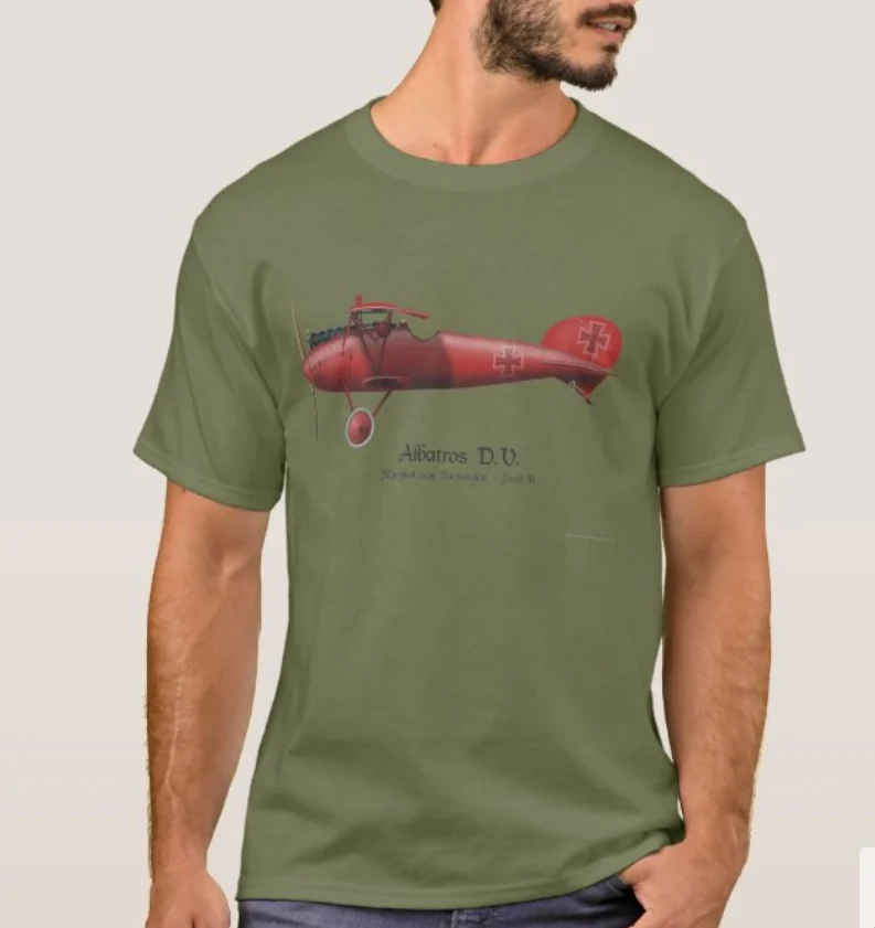 Manfred von Richthofen Red Baron Red Albatros D.V. Airplane T-Shirt Short Sleeve Casual 100% Cotton O-Neck Summer Mens T-shirt