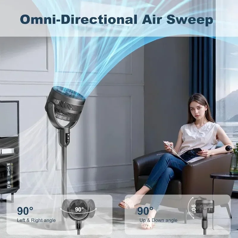 Bedroom Floor Fan with Remote Control Adjustable Height Omnidirectional Air Circulation Fan