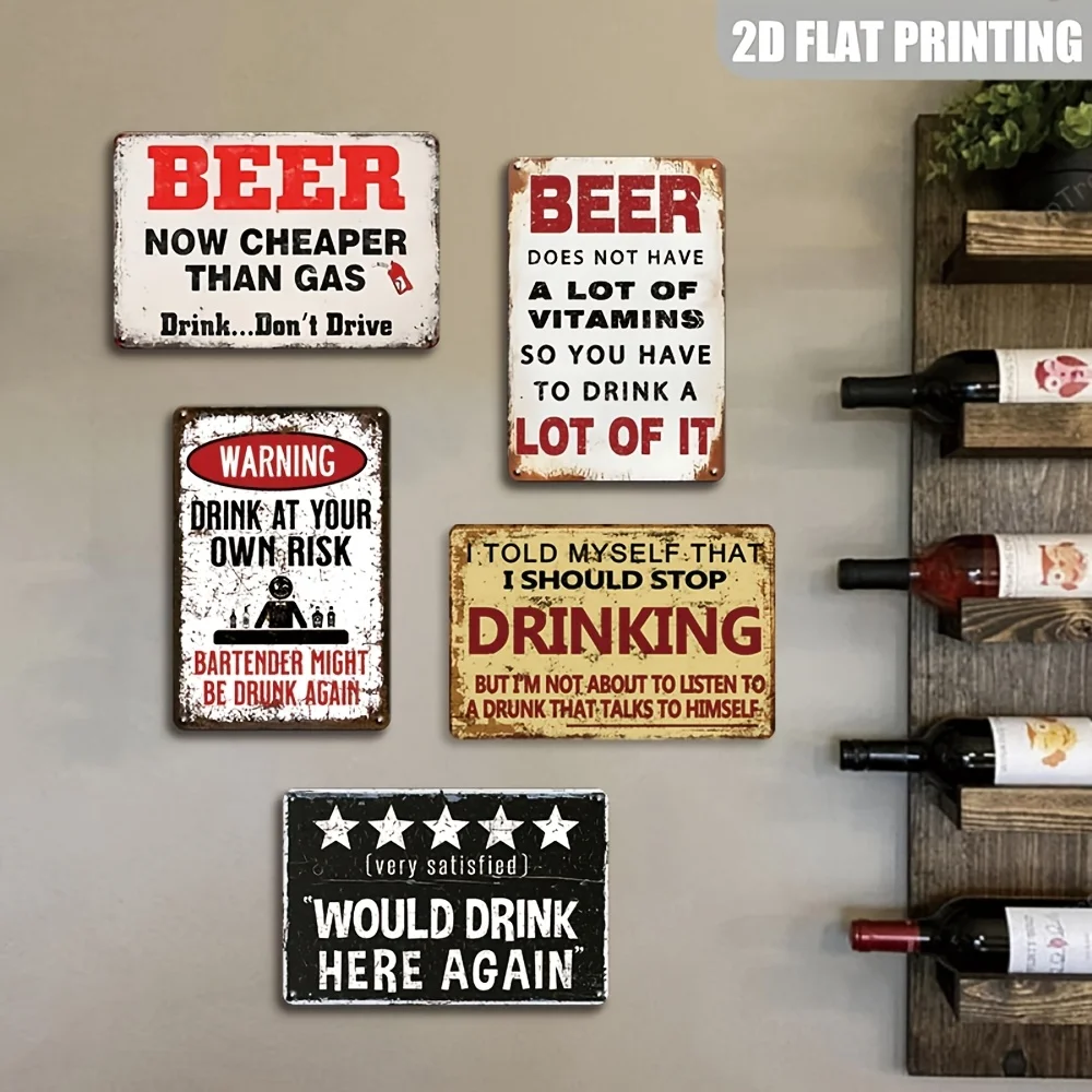 2D Flat - 【2D Flat】 2D Flat - [2D Flat] 2D Flat, 5pcs Vintage Humor Metal Tin Signs – Retro Funny Quotes Wall Art, Vintage Plaqu