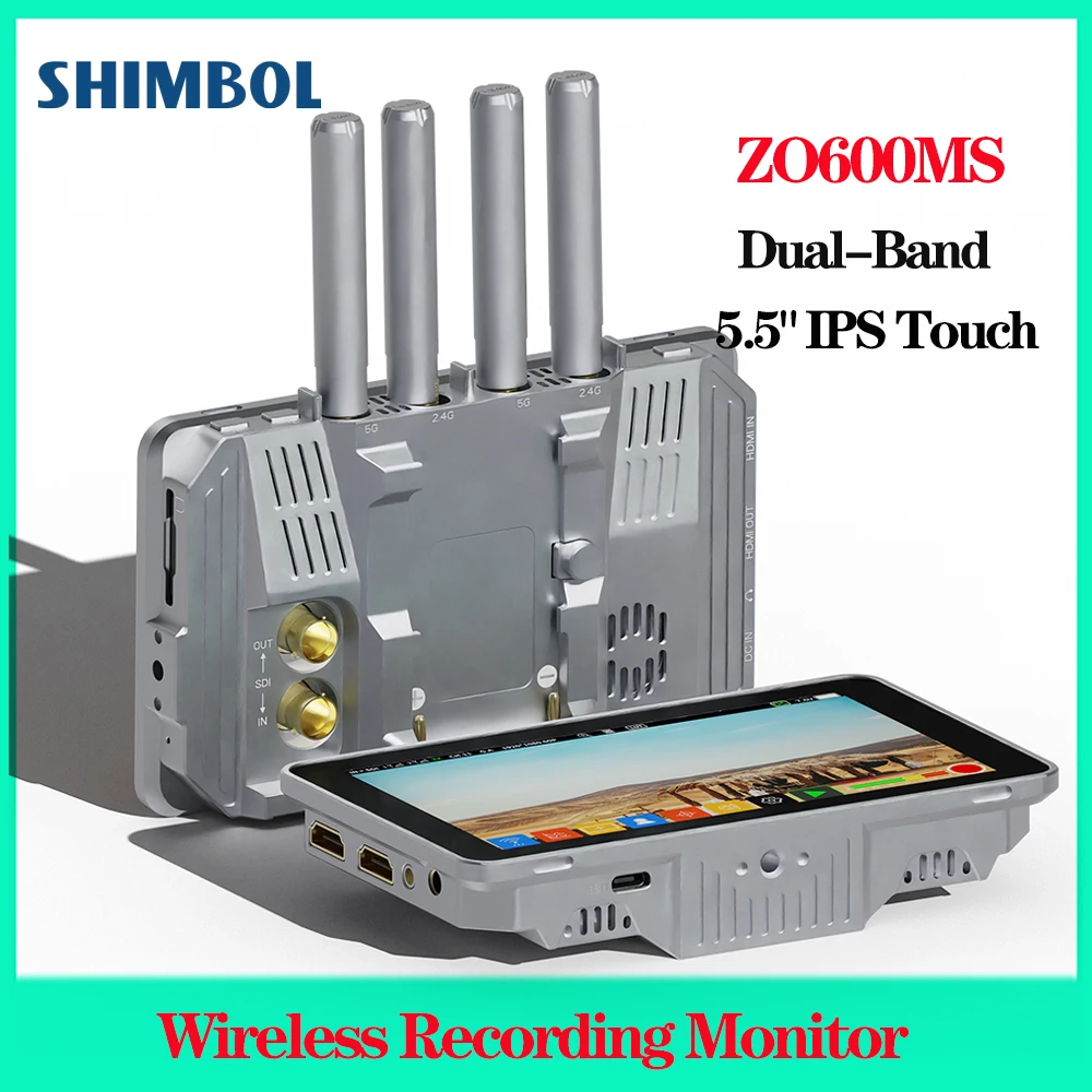 

Shimbol ZO600MS 5.5 Inch Dual-Band Wireless Recording Monitor 2000nit Full HD IPS Touch Screen Camera Field Monitor