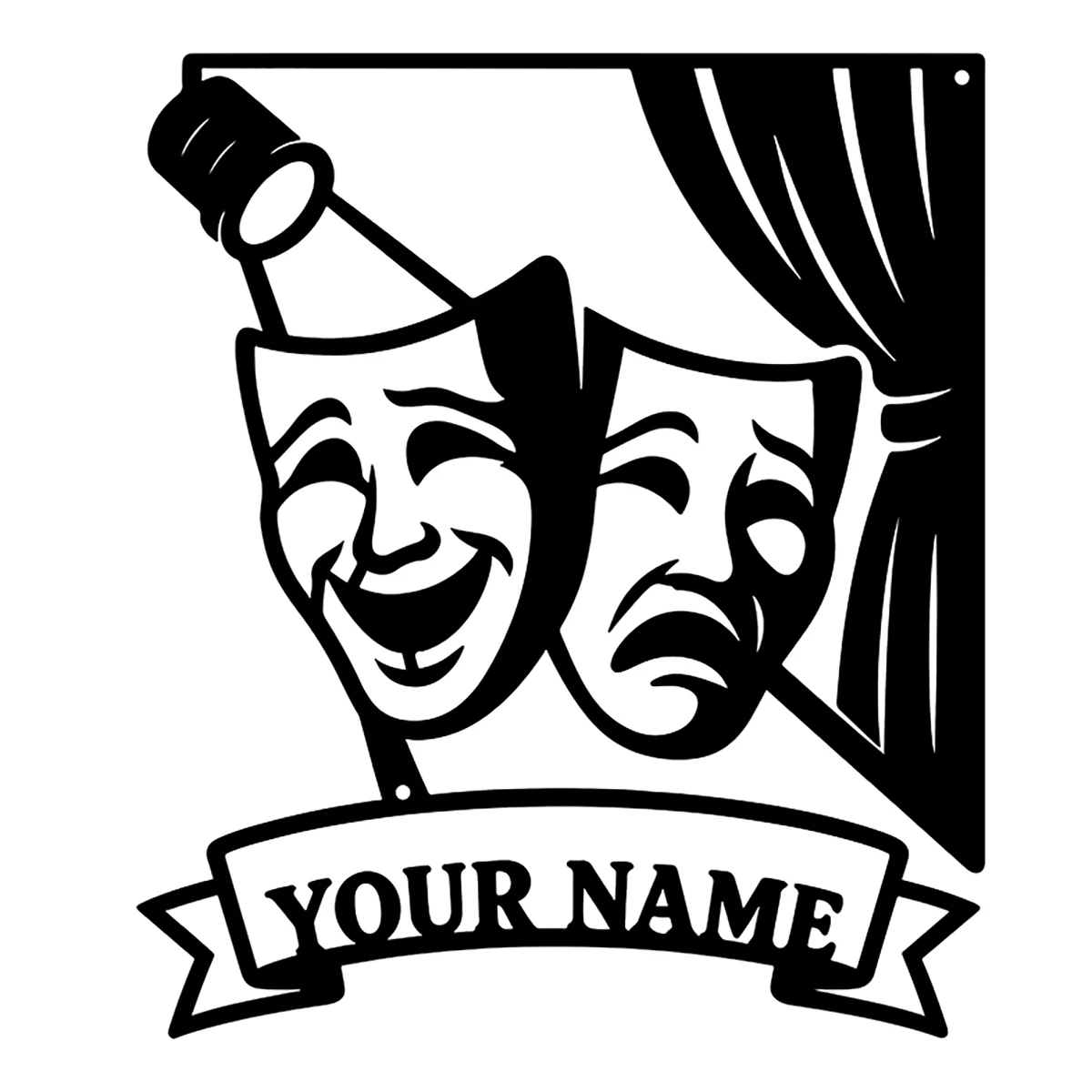 Personalized Theater Mask Metal Wall Sign,Custom Name Comedy Tragedy Mask Wall Art,Drama Stage Metal Plaque Home Decor Gift view 6