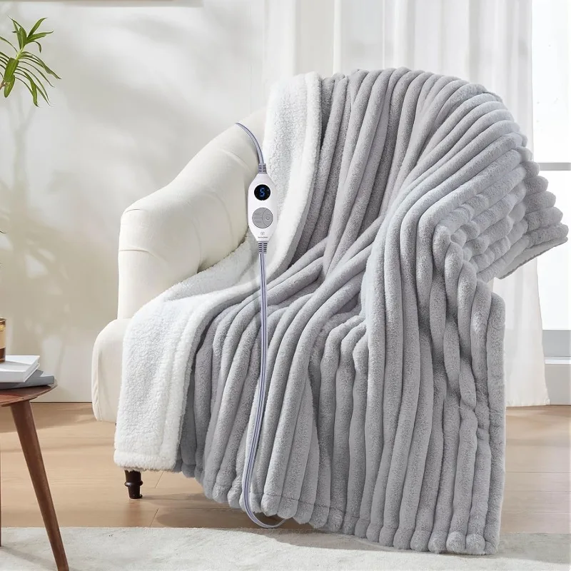 Electric Blanket Heated Throw, Super Cozy Luxury Faux Fur & Sherpa with 6 Heating Levels & 2-10 Hours Auto Off, Fast Heating