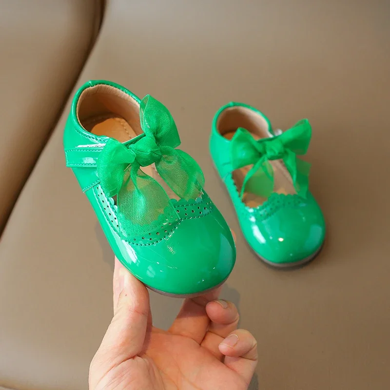 Toddlers Girls Shoes Children's Flats PU Patent Leather Kids Dress Shoes Soft Cute Princess Sweet With Butterfly-knot Bowtie New