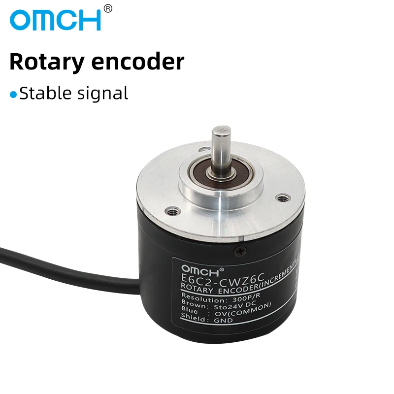 

OMCH E6C2 CWZ5B 100-10000P/R Incremental Magneto Solid Shaft Encoder OD 50mm Shaft 6mm Slant Out NPN 5V Drive Outputs