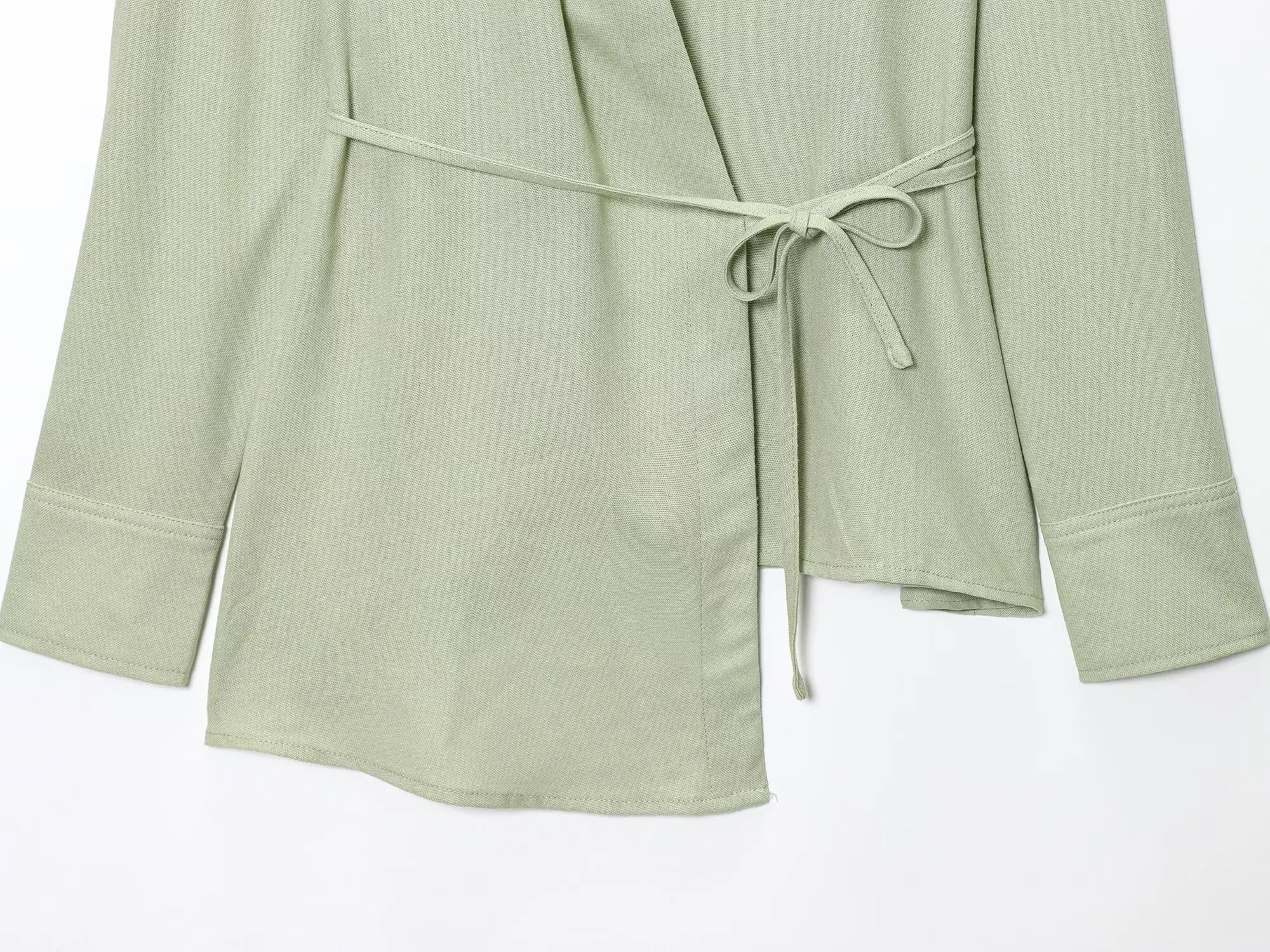 RARA2025 신상 여름 여성 캐주얼 패션 심플 루즈핏 허리 벨트 라펠 긴팔 언밸런스 밑단 셔츠 탑