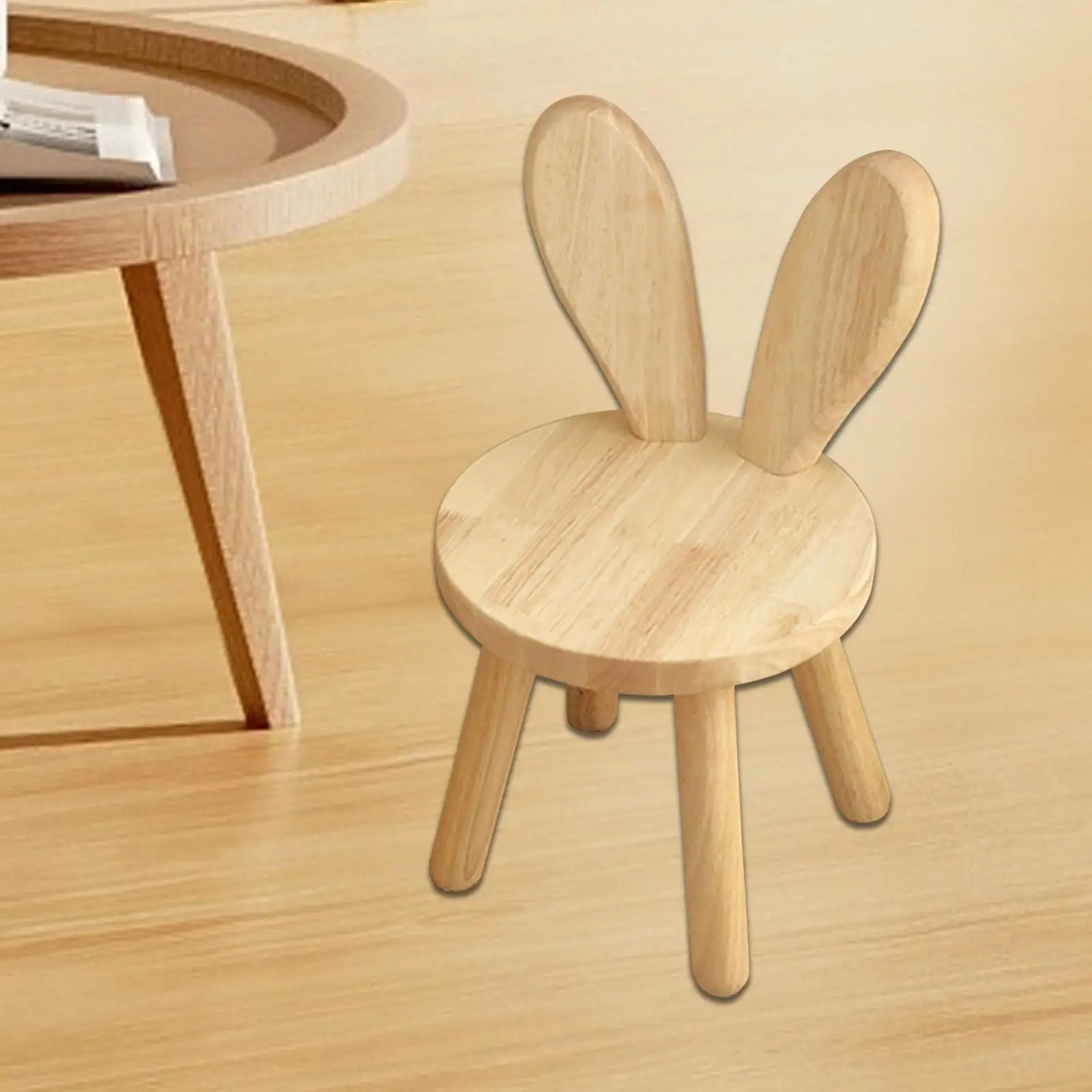 Children Chair Solid Wood Footstool with Backrest Round Low Stool Ottoman for Boys Girls Comfortable Decorative Bench for Home
