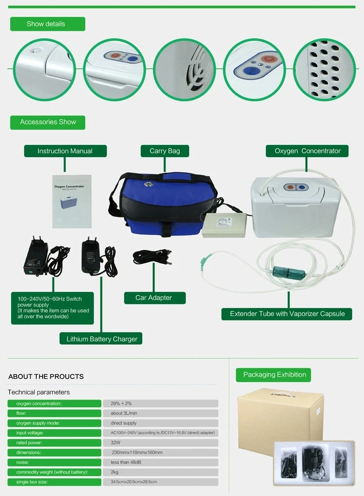 2 Batteries Portable Oxygen Concentrator Car Oxygen Machine Oxygen Generator Removable Oxygen Bar 24hours Continuous available