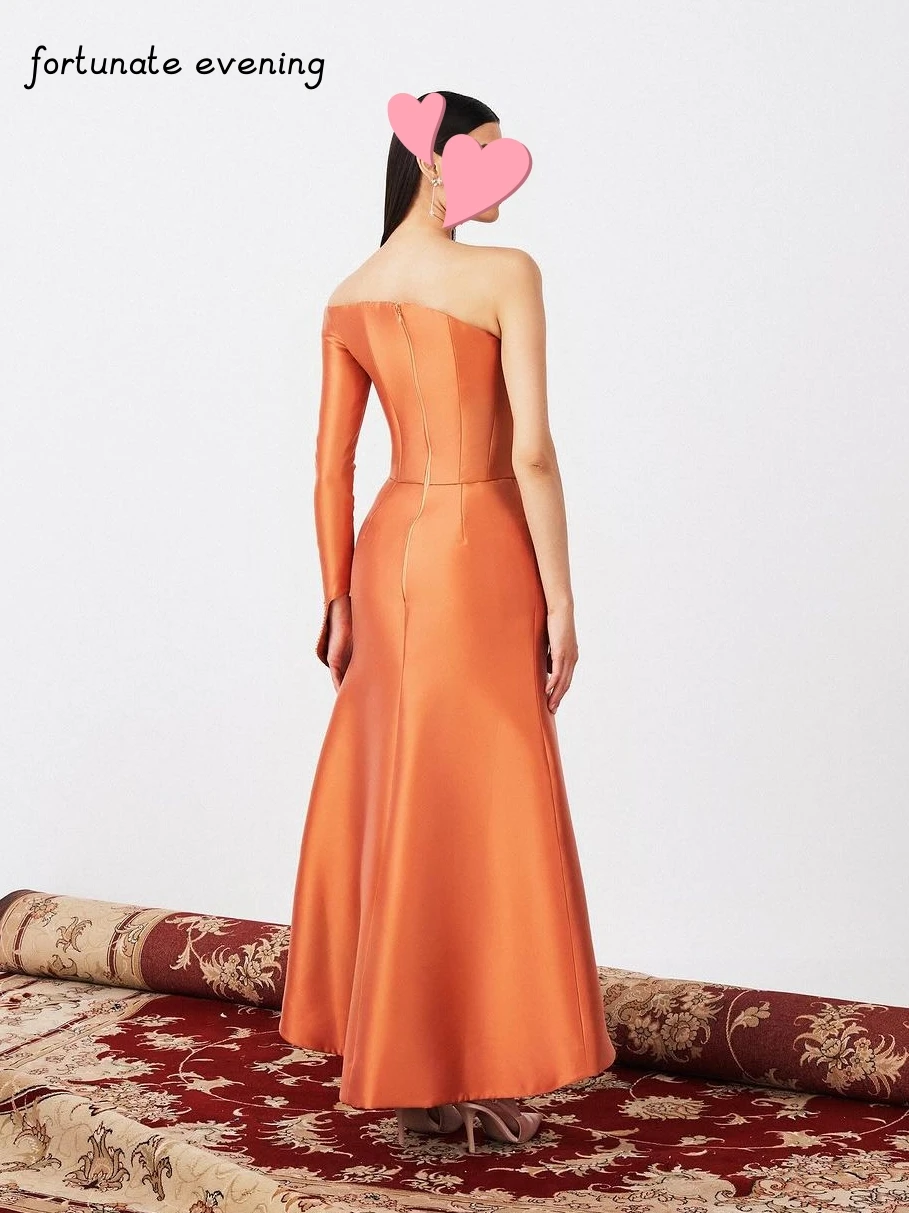 Fortunate Evening Elegant Vintage Sweet Sexy Orange Satin Asymmetrical Beads Formal Occasion Prom Dress Evening Party Gowns