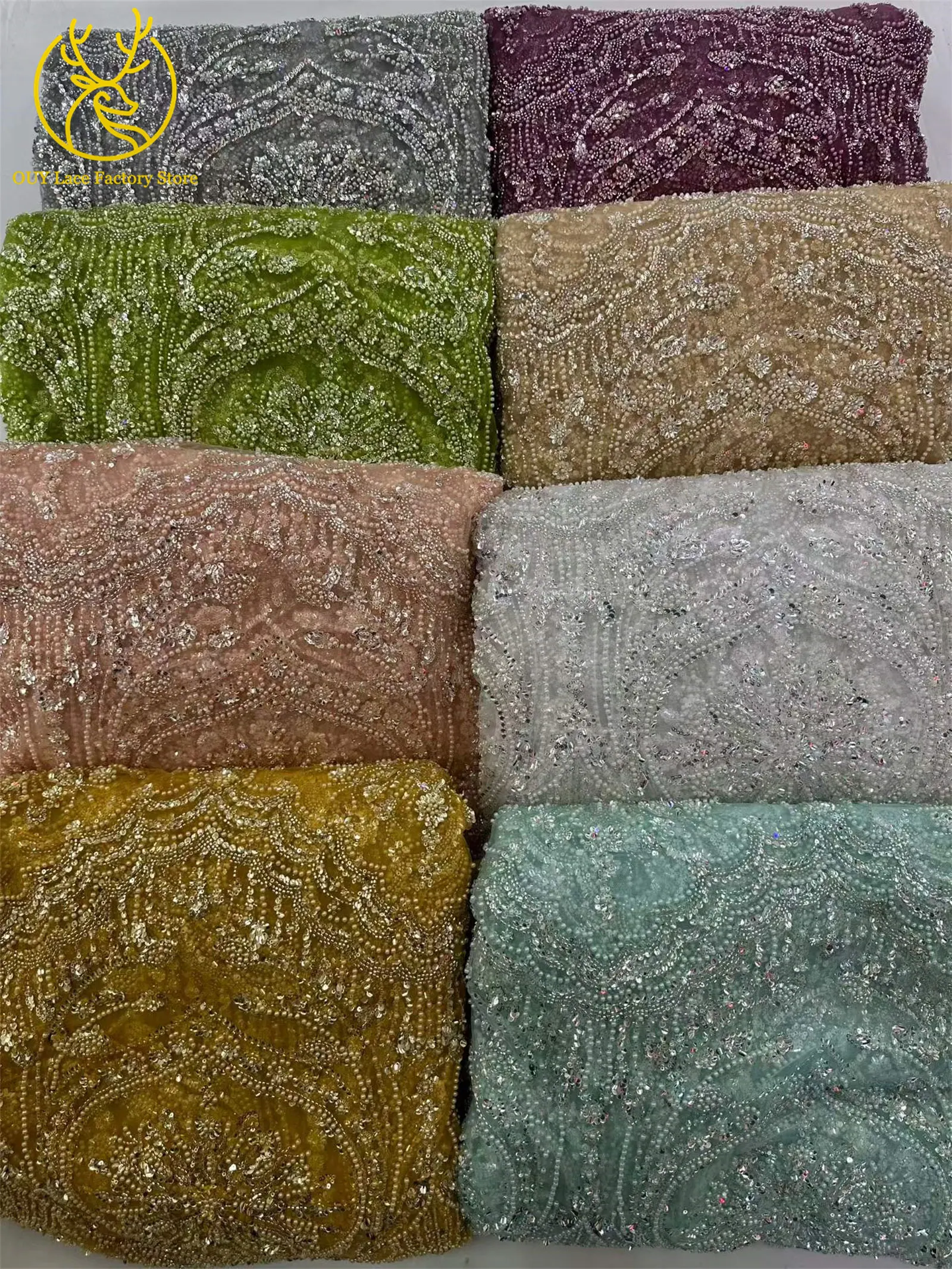 Gelber afrikanischer Brautstoff mit Perlenstickerei 2026 Luxuriöser goldener französischer Pailletten-Tüllstoff für nigerianische Hochzeitskleider – Detail 17