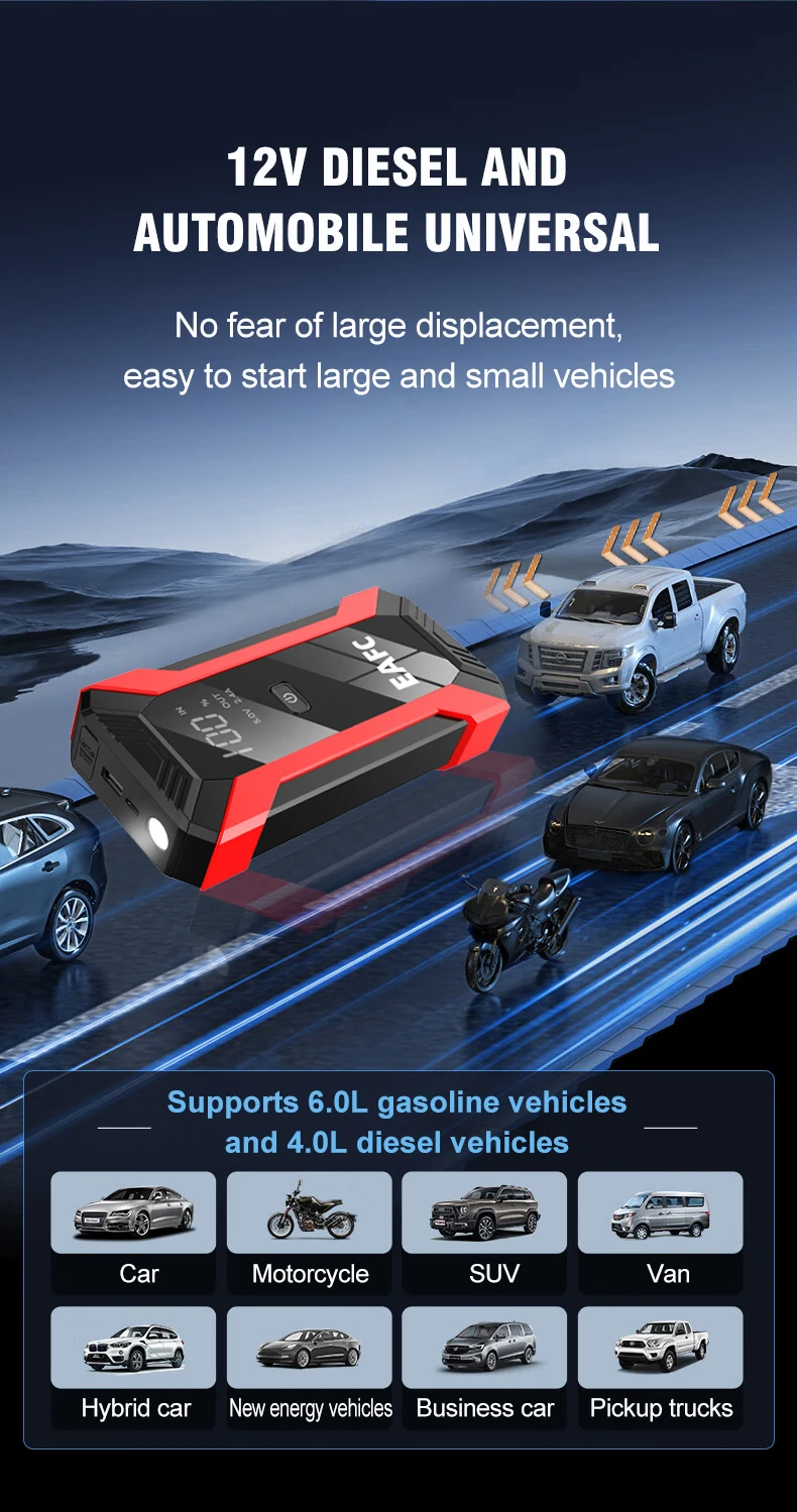 EAFC Auto Starthilfe Power Bank Spitzenstrom 1200A/2000A Tragbarer Auto-Booster Notfall-Batterieladegerät 12V Startgerät – Detail 11