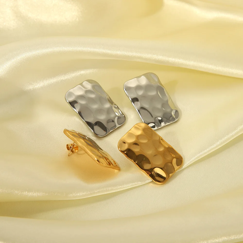 مسمار بيرس ذهبي اللون من الفولاذ المقاوم للصدأ على شكل مستطيل للنساء، مسمار كبير من الهيب هوب باللون الفضي #4