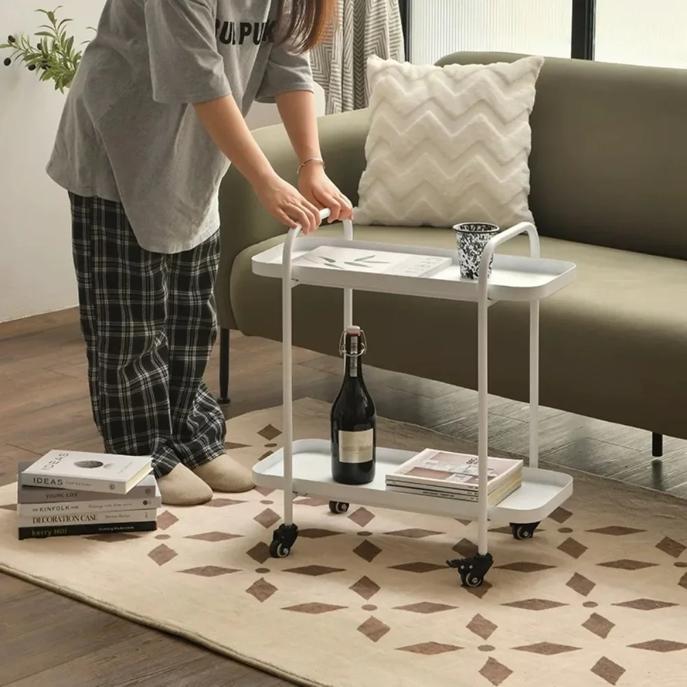 Nordic Small Cart Sofa Side Table Movable Small Coffee Table Living Room Modern and Simple Bedroom Storage Rack Side Table image 3