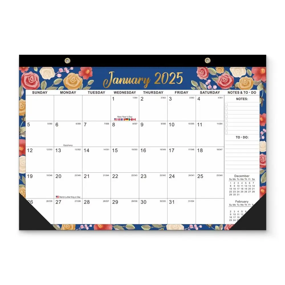 Creative Wall Calendar Colorful 2024-2025 English Calendar with Hanging Hole 18 Months Floral Wall Calendar Agenda Organizer