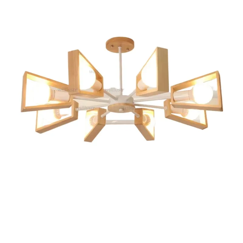 

Nordic Wood Iron Pendant Lamp Creative Fan Suspension Light Hotel Restaurant Lounge Living Bedroom Hanging Ceiling Chandelier