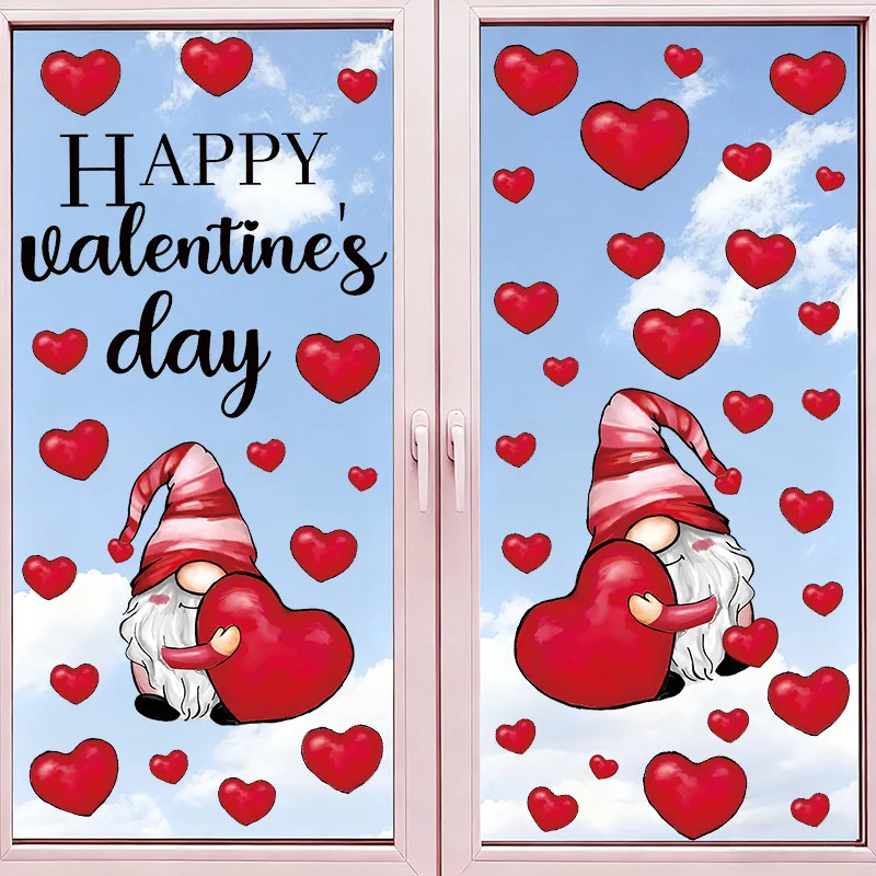Valentine's Day Love Window Sticker Cartoon Dwarf Pvc Self-adhesive Marriage Wedding Wall Sticker Atmosphere Decoration Decals
