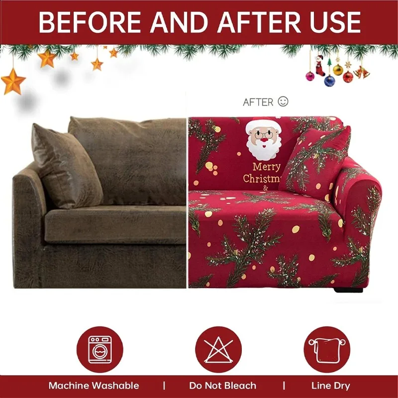 Christmas Style Sofa Slipcover, Non-slip Sofa Cover,Furniture Protector for Bedroom Office Living Room Home Decor1/2/3/4/ seater
