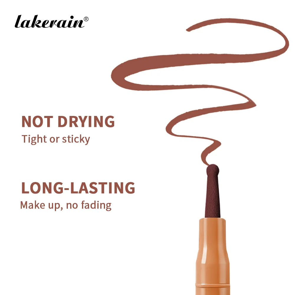 Lakerain delineador labial à prova d'água, à prova de transferência, de longa duração, estilo caneta, cabeça de feltro, design blendável, caneta para manchas