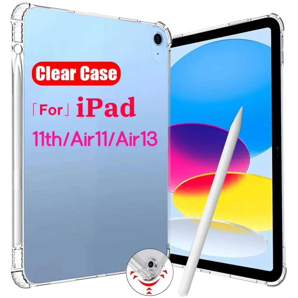 

Прозрачный хрустальный держатель для ручек, противоударный чехол с подушкой безопасности для iPad 11th Gen A16 2025, мягкий силиконовый чехол для iPad Air 11/Air 13 M3 M2