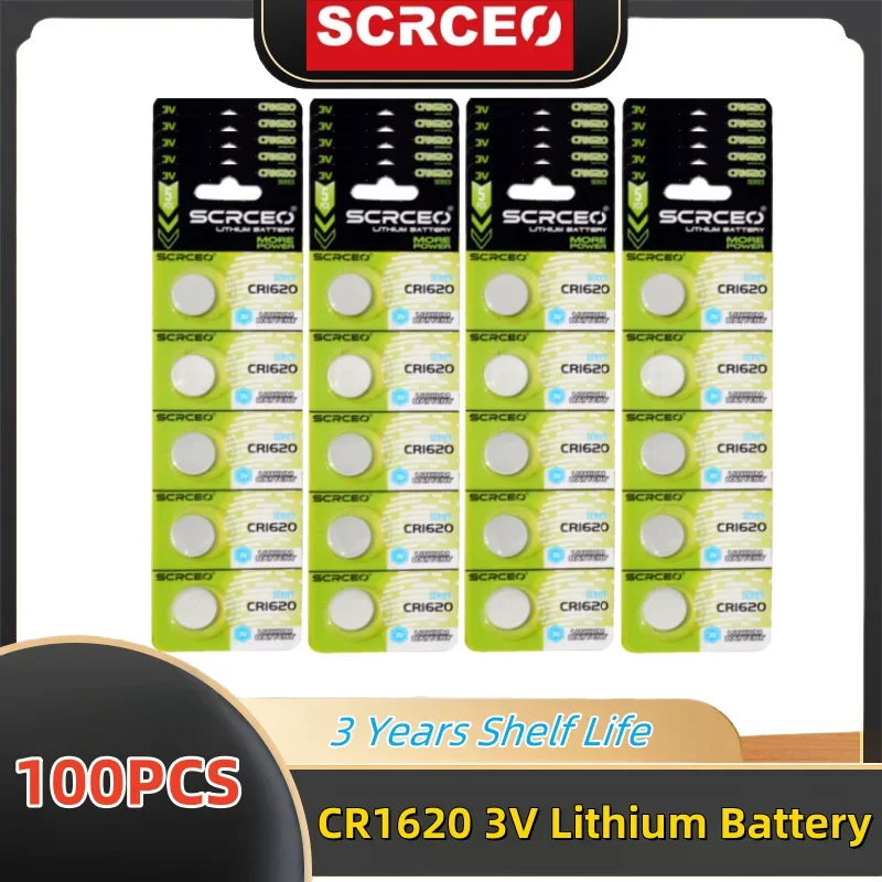 

High-Capacity 100PCS 60mAh CR1620 3V Lithium Battery LM1620 BR1620 ECR1620 KCR1620 Coin Cells Watch Toys CR 1620 Batteries