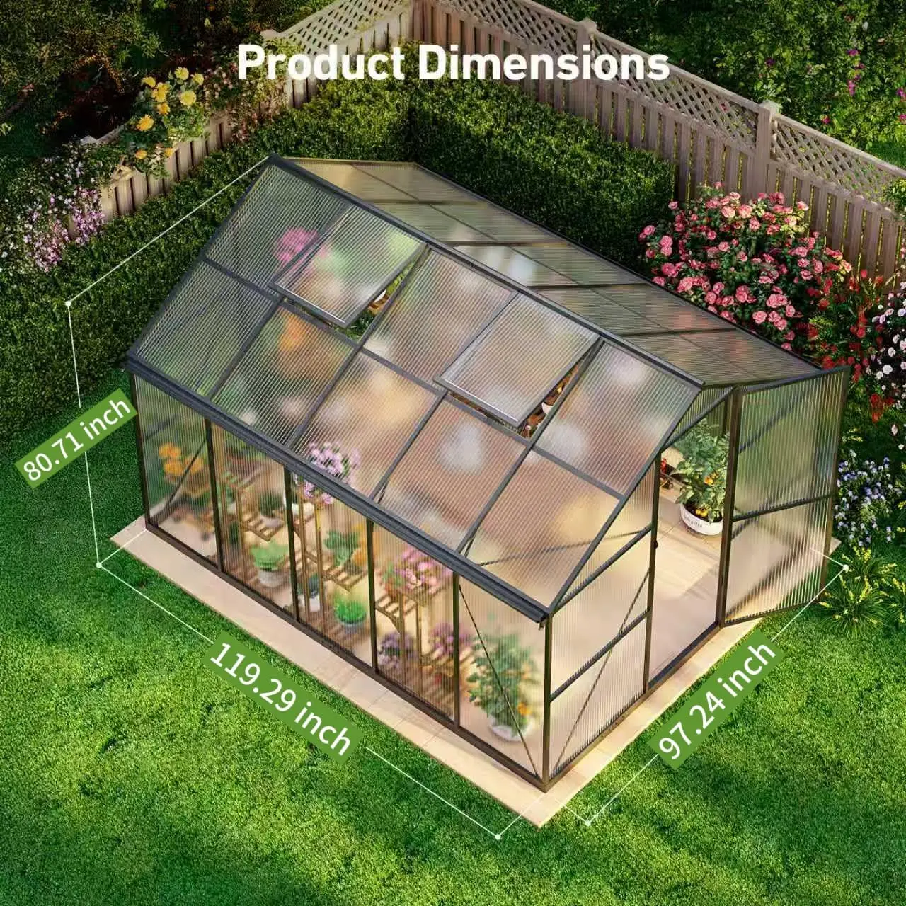 8x10 FT Greenhouse with Hygrometer, Windproof Warm Plant Green Houses, Customi