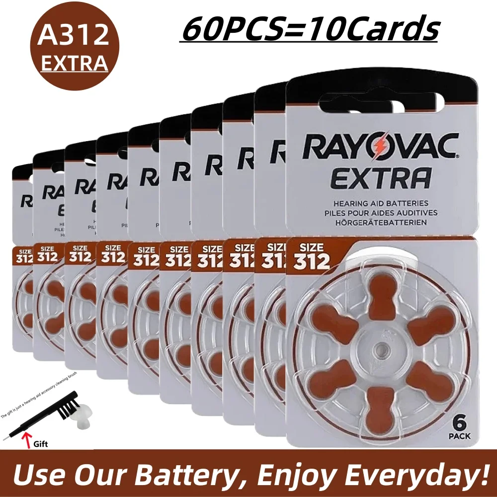 Hearing Aid Batteries A312 312A ZA312 312 PR41 RAYOVAC EXTRA 60 PCS Zinc Air Performance Hearing Aid Battery A312