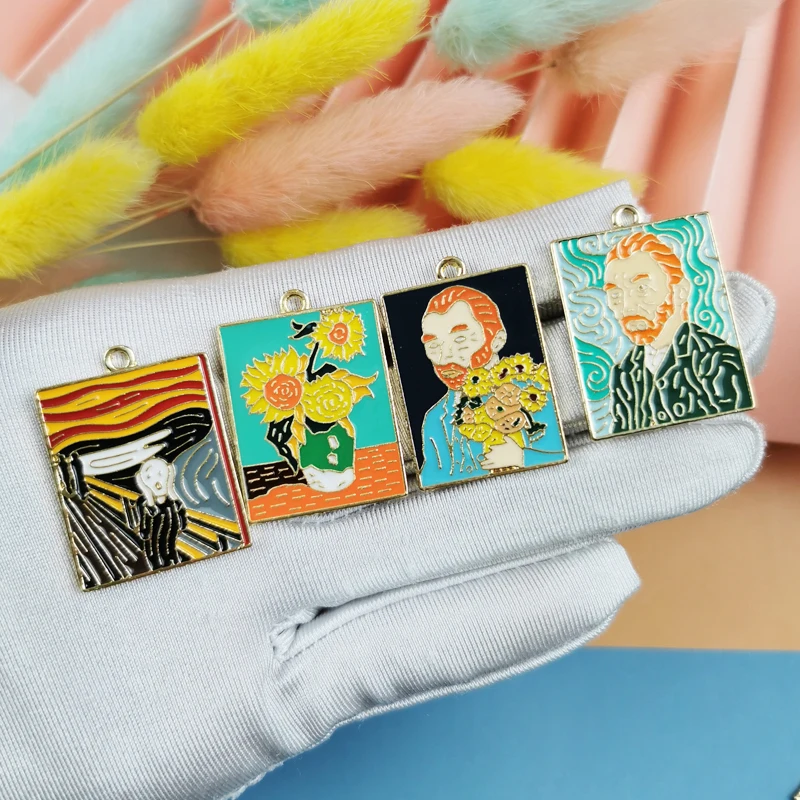 ApeUr 10pcs Artist Painting Enamel Metal Charms For Jewelry Making Van Gogh\'s Painting Pendants Fit Earrings DIY