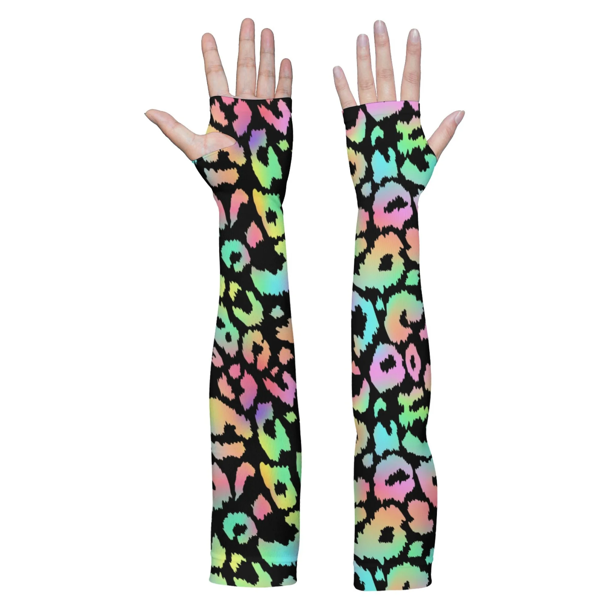 Laser Rainbow Leopard Pattern Elbow Pads Sleeves Personalized Outdoor Sports Sleeves Breathable Non-slip Cooling Arm Sleeves