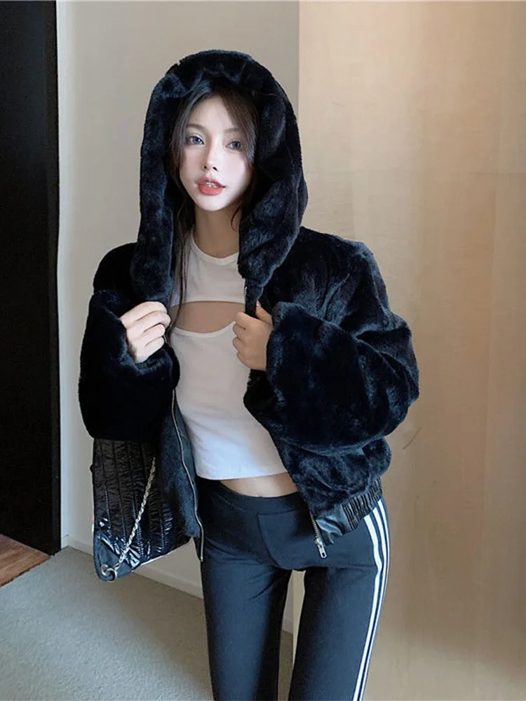 المرأة فو الأرنب الفراء اصطف مقنعين ort Jaet الشتاء Thiened تخفيف Sle حجم صغير ودية تنوعا رقيق أعلى