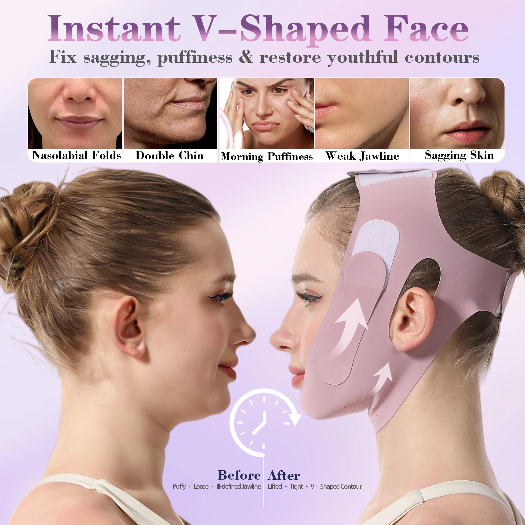 Chin Cheek Slimming Bandage with Graphene, Reusable Adjustable V Shaper V Line Lift Mask, Face Lifting Chin Strap for Snoring - view 4