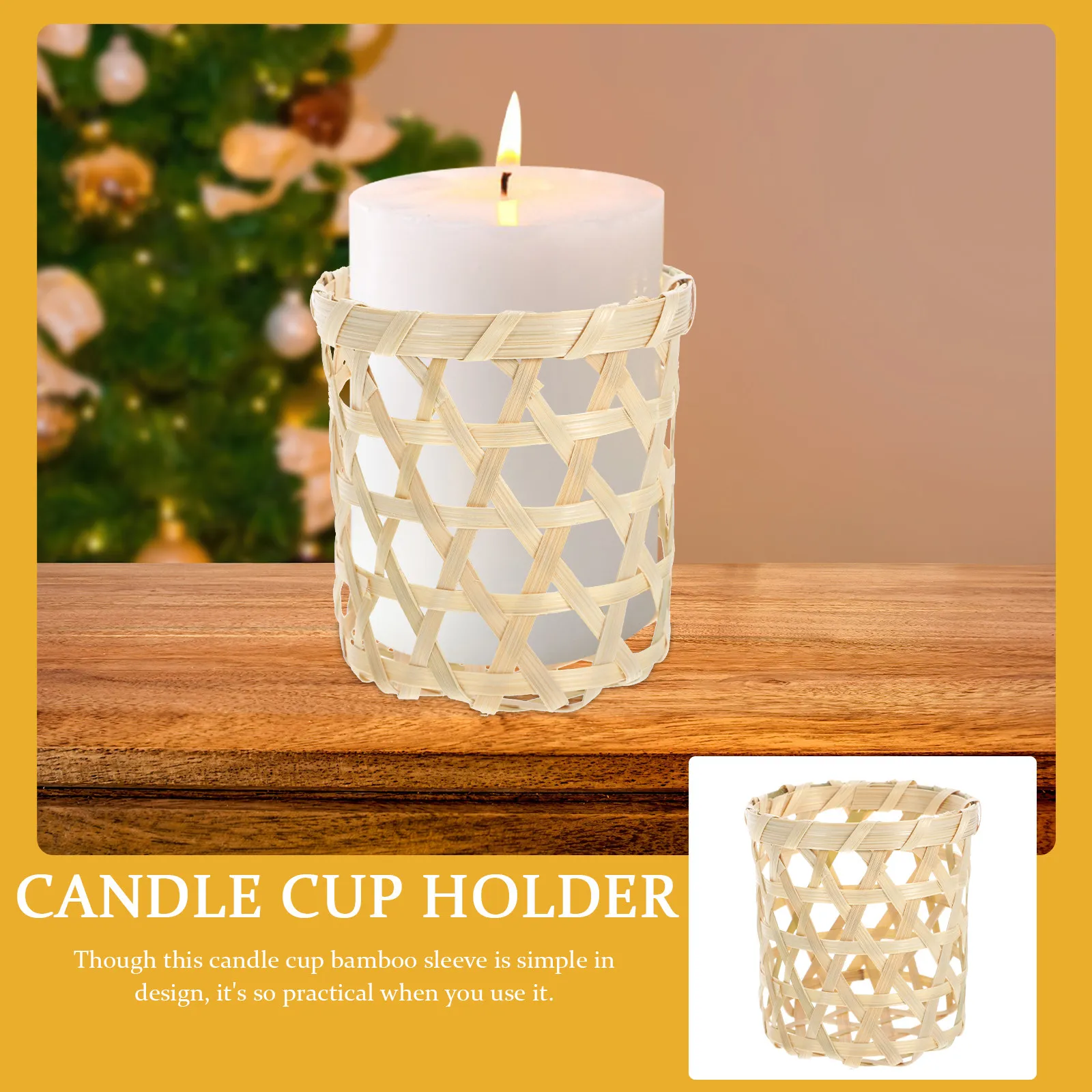 4Pcs Tea Light Cup Bamboo Woven Sleeve Protective Cover Heat Resistant Holder Home Cup Storage Basket