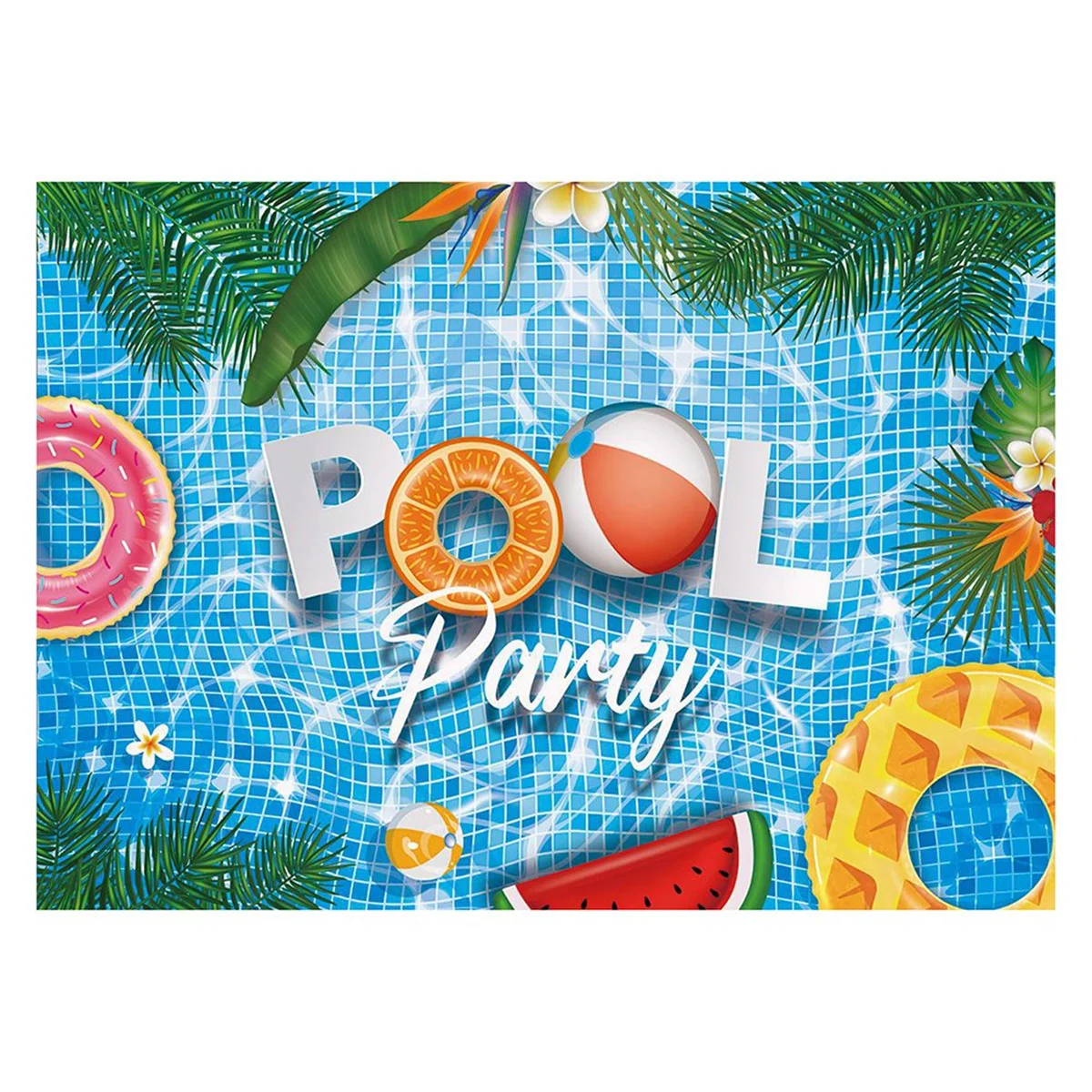 7X5FT/220X50cm Hawaii Swimming Pool Theme Background Fabric for Photography Children's Birthday Photo Banner Backdrops