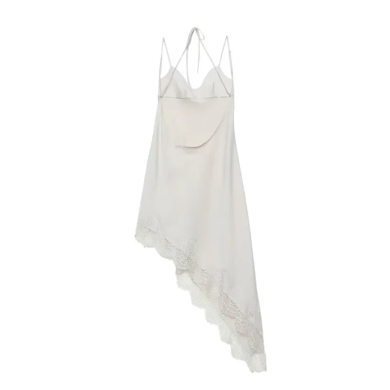 فستان هالتر مثير على شكل حرف A بحاشية غير متماثلة وحافة من الدانتيل للحفلات فستان أنيق للسيدات رفيع وبسيط ومتين بدون أكمام ملابس خروج #2