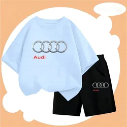 Children's summer Casual boy Girls Tracksuit 2-piece Baby Boy Outfits Kids Short sleeve 3-14 Years Fashion Audi T shirt Set