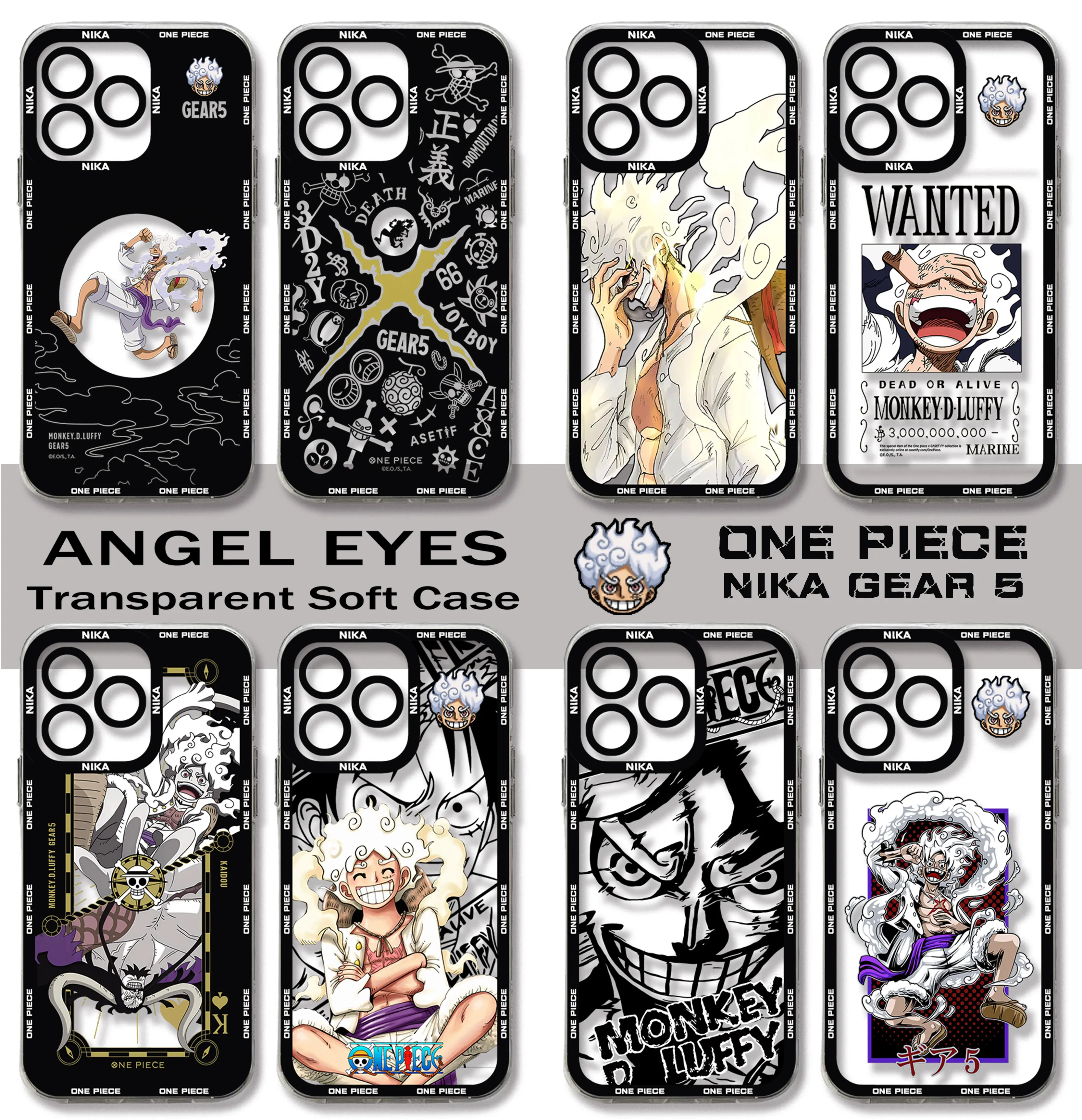 Japan Anime Luffys Gear 5 Phone Case For iPhone 15 14 13 12 Mini 11 Pro Max X XR XS 8 SE 2020 Plus One Pieces Transparent Cover