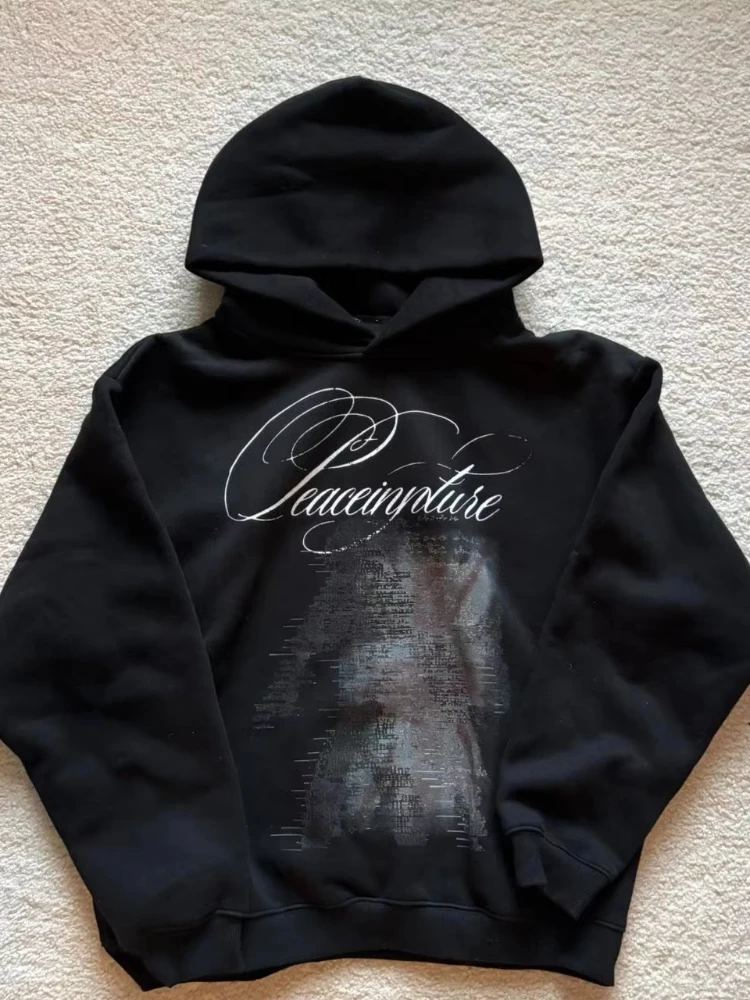 Goth Fashion Street Long Sleeved Pullovers Retro Punk Rock Couple Hip Hops Hooded Harajuku Letter Print Casual Sweatshirts